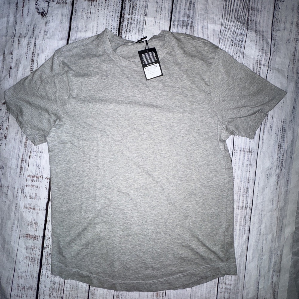 Buck Mason T Shirt Mens L Gray Short Sleeve Curved Hem Made In USA Cotton Retro